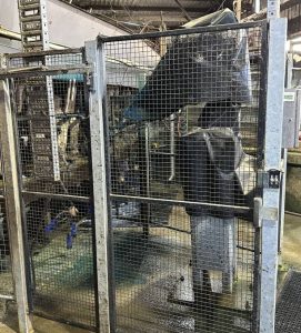 Robotic teat spray system enclosed in safety guarding, Inionba Pastoral, Kyabram Victoria