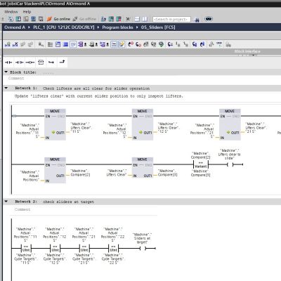Automation Solutions and Robotics | PLC Programming Melbourne Siemens TIA Portal ladder logic for car stacker slider and lifter control